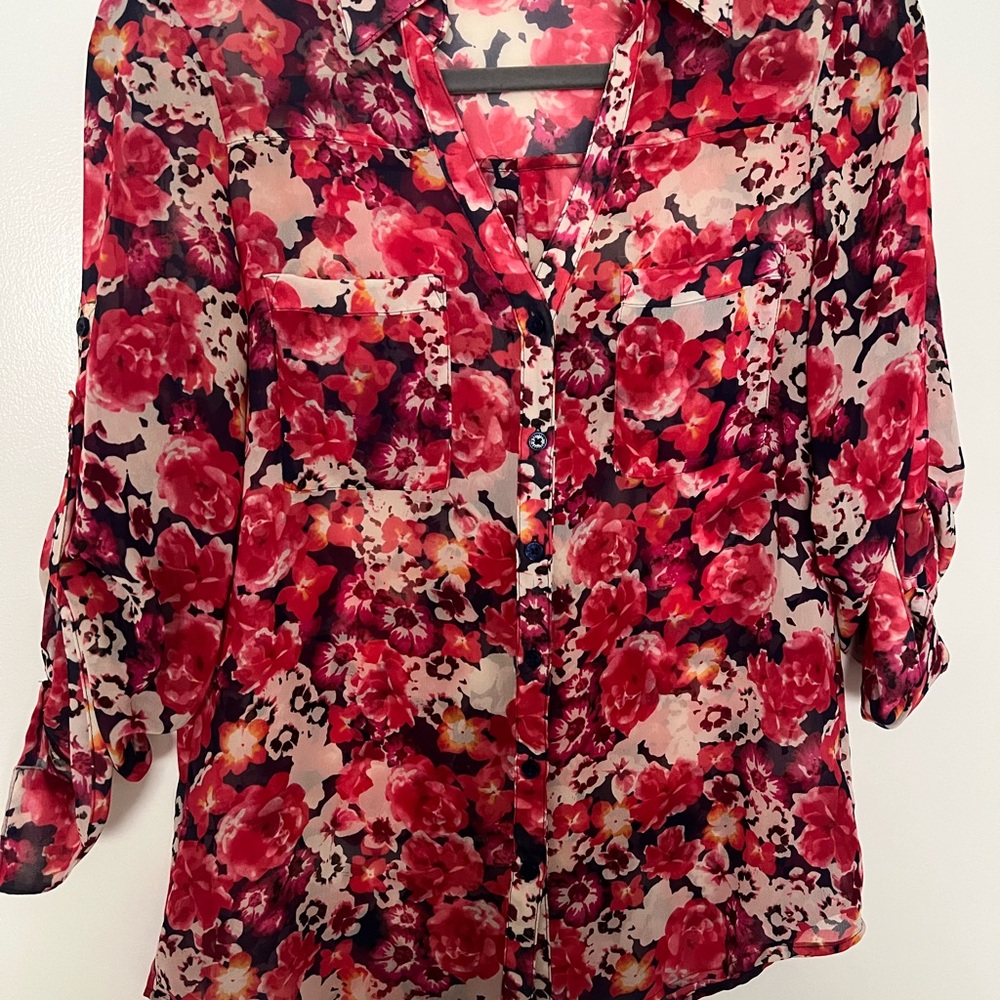 Express Red Floral Blouse